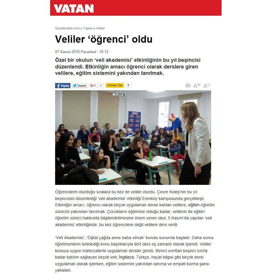 VELİLER ÖĞRENCİ OLDU - VATAN GAZETESİ